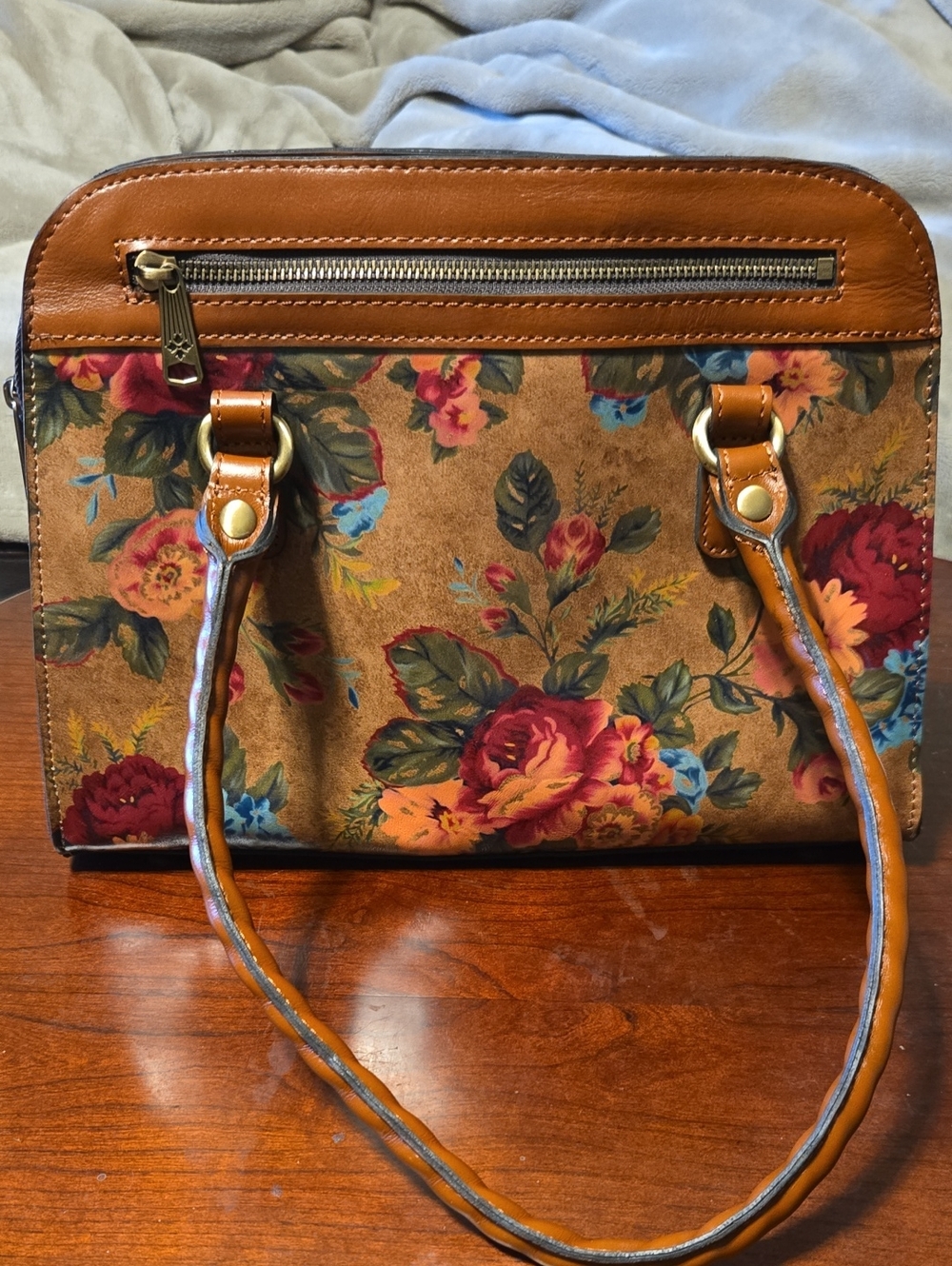 Patricia Nash Floral Crossbody Bag in Brown with Multicolor Blooms